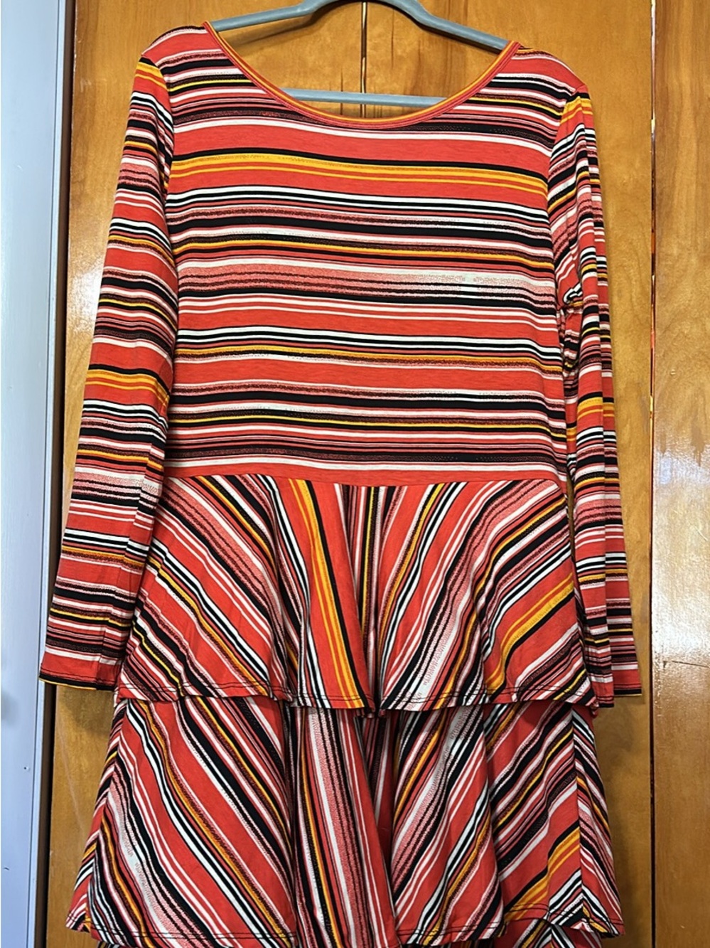 LuLaRoe Red Striped Tiered Long-Sleeve Girls Dress